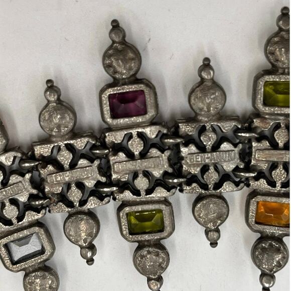 Ben-Amun Vntg Designer Multicolor Crystal White Pearl Art Deco Fringe Bracelet - Picture 7 of 12